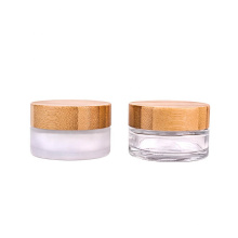 frosted 40ml face cream glass jar with bamboo wood cap